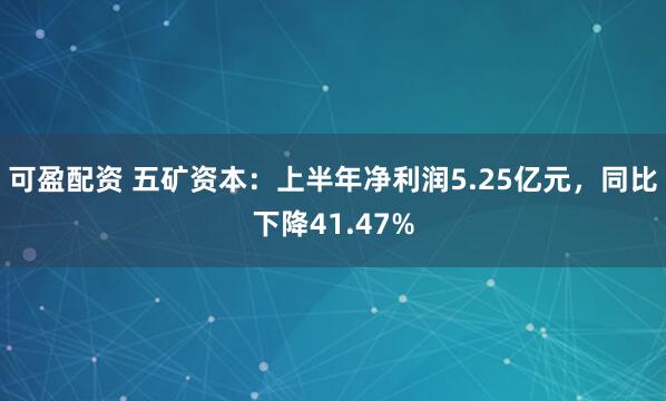 可盈配资 五矿资本：上半年净利润5.25亿元，同比下降41.47%
